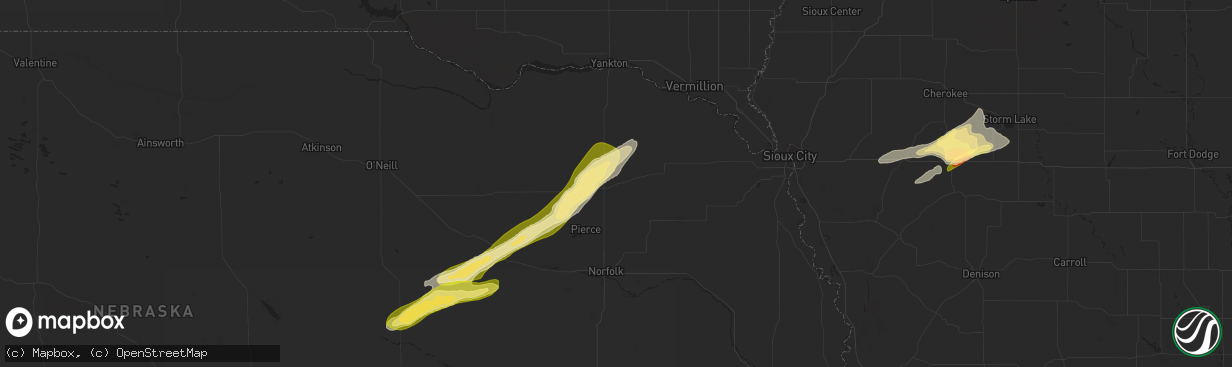 Hail map in Randolph, NE on August 15, 2025