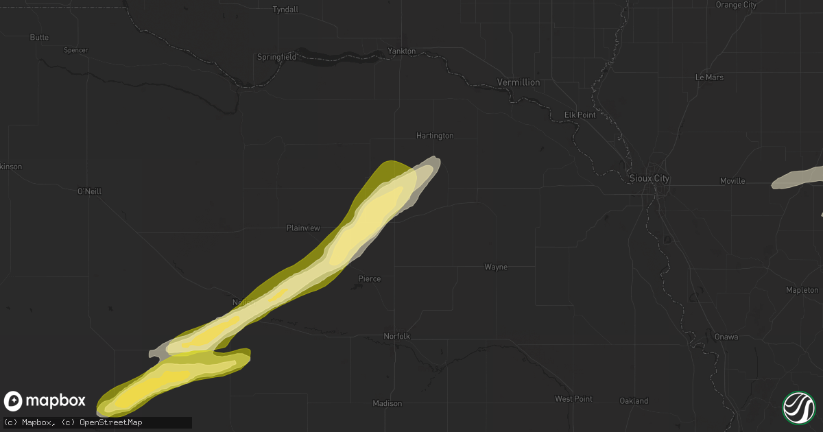 Hail map in Randolph, NE on August 15, 2025