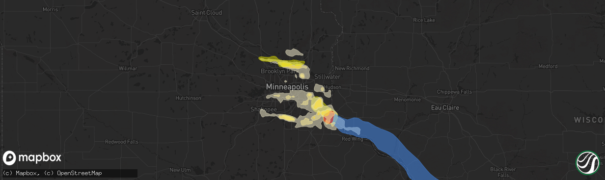 Hail map in Saint Paul, MN on August 15, 2025