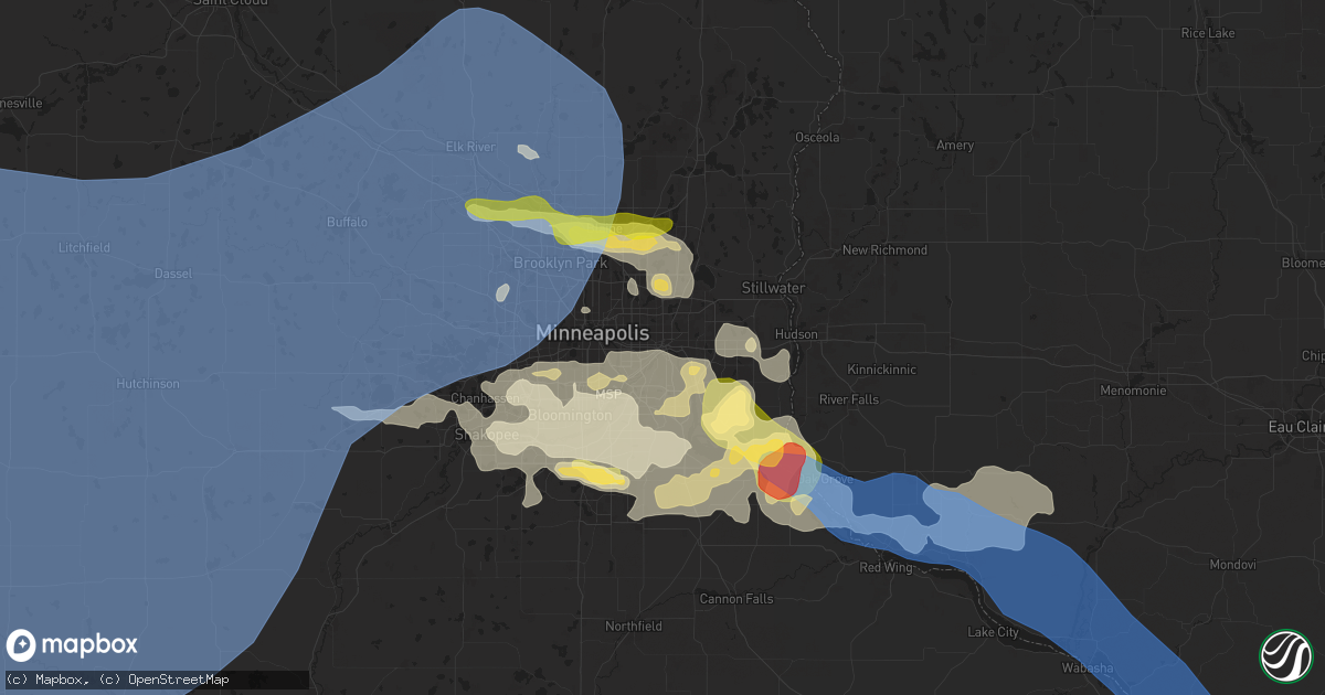 Hail map in Saint Paul, MN on August 15, 2025