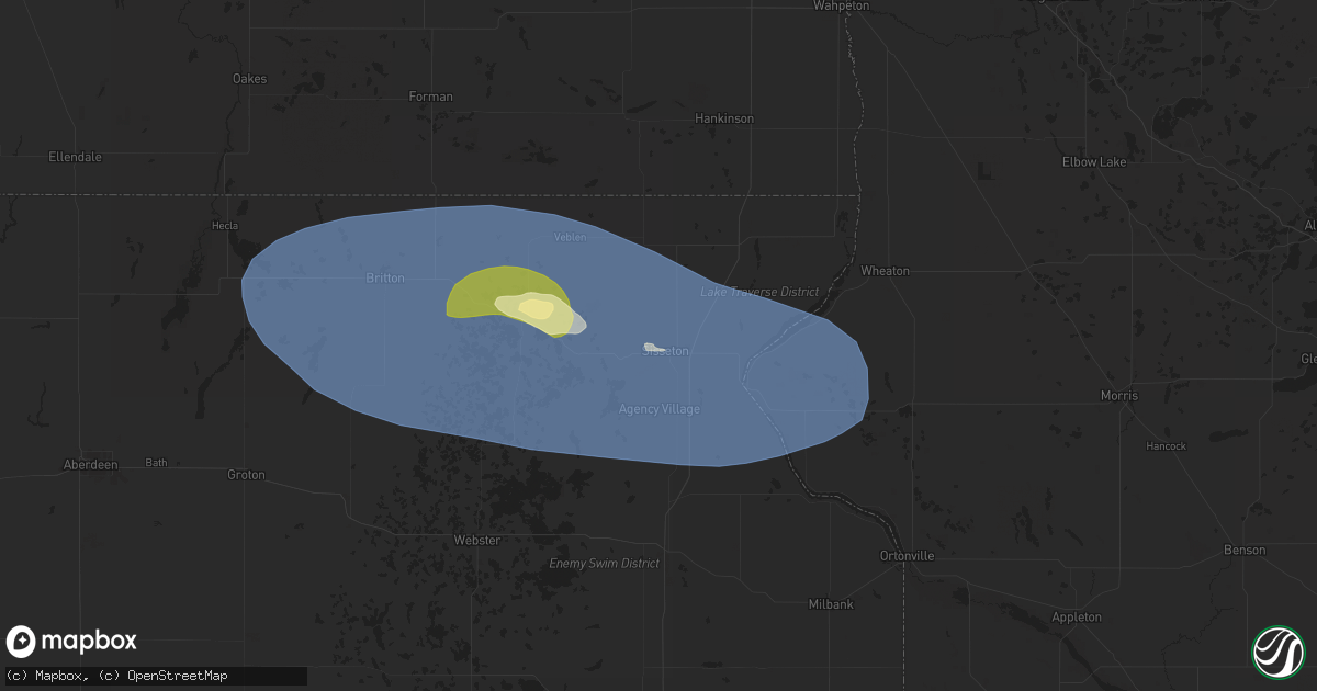 Hail map in Sisseton, SD on August 15, 2025