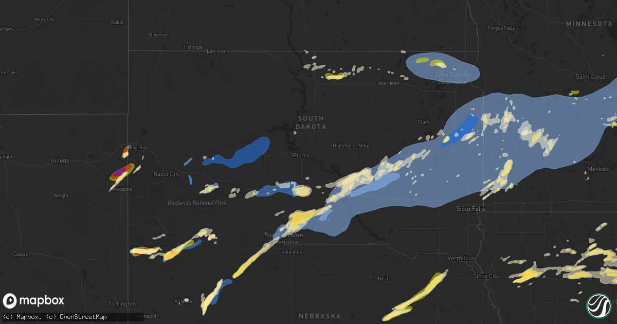 Hail map in South Dakota on August 15, 2025