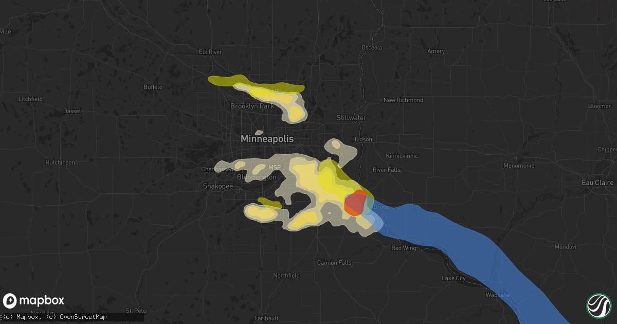Hail map in South Saint Paul, MN on August 15, 2025