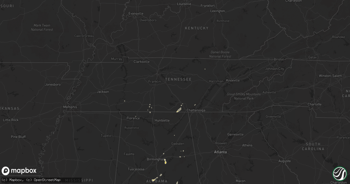 Hail map in Tennessee on August 15, 2025