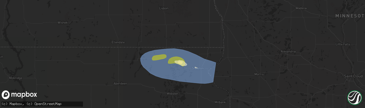 Hail map in Veblen, SD on August 15, 2025