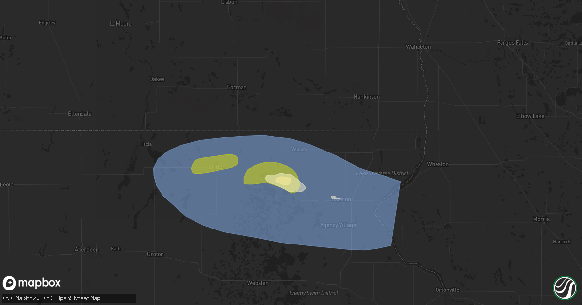 Hail map in Veblen, SD on August 15, 2025