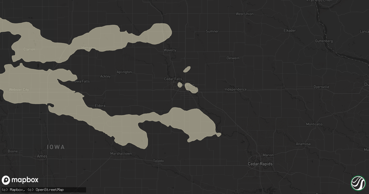 Hail map in Waterloo, IA on August 15, 2025
