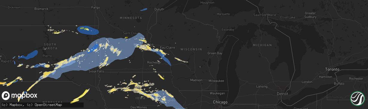 Hail map in Wisconsin on August 15, 2025