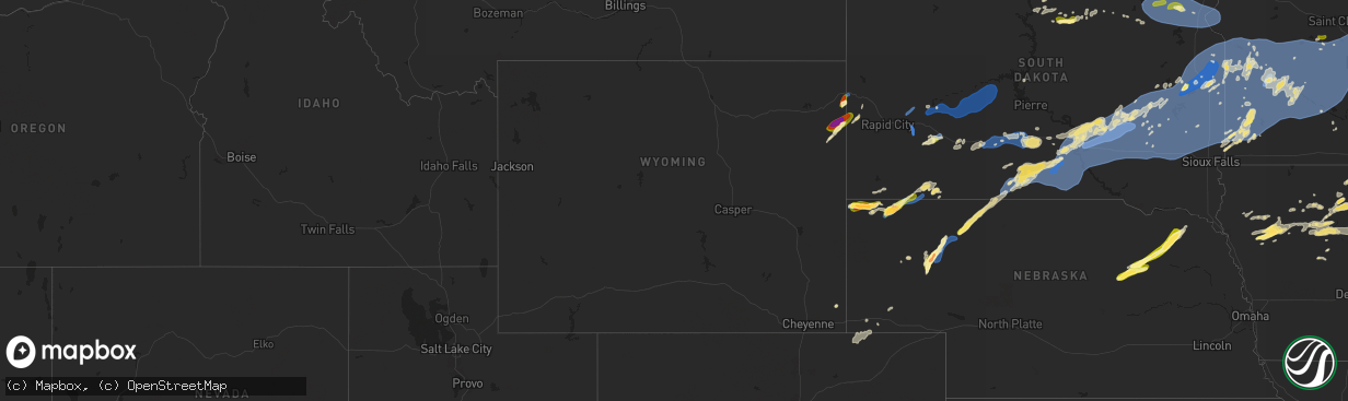 Hail map in Wyoming on August 15, 2025