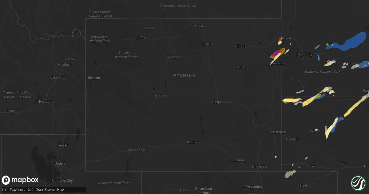 Hail map in Wyoming on August 15, 2025