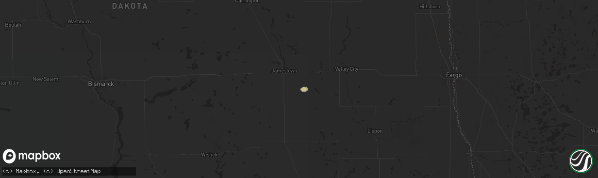 Hail map in Ypsilanti, ND on August 15, 2025