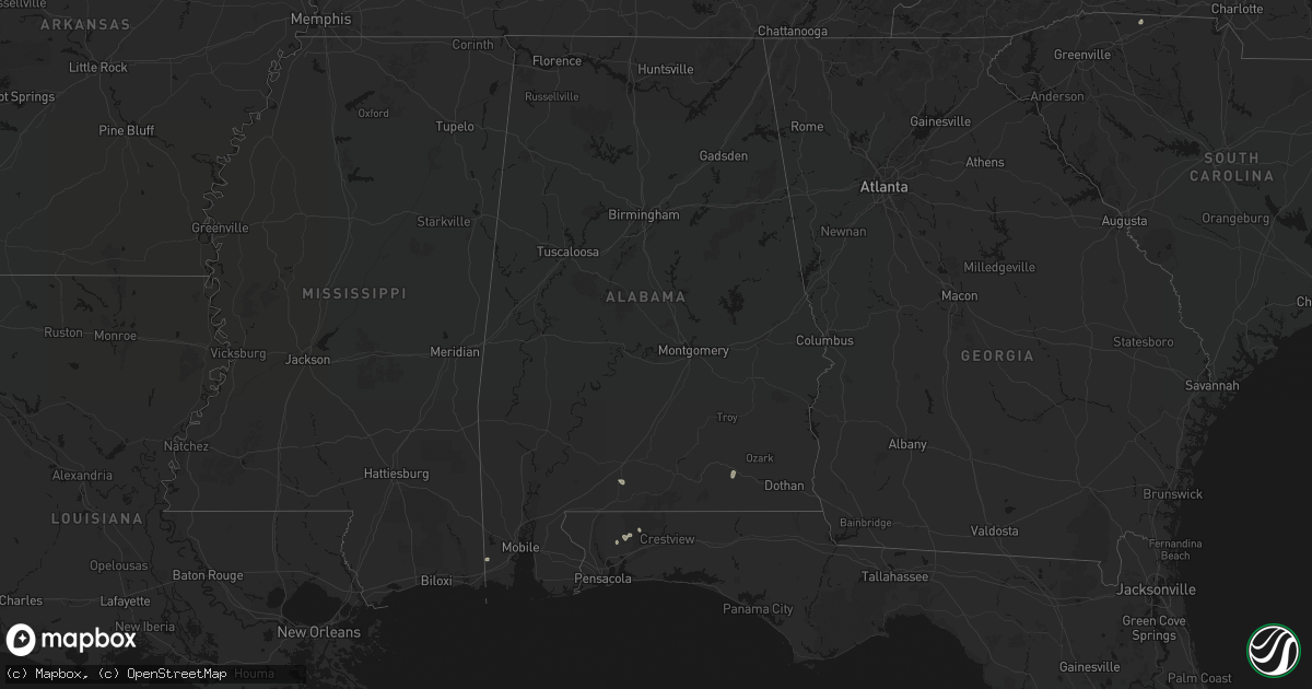 Hail map in Alabama on August 15, 2026