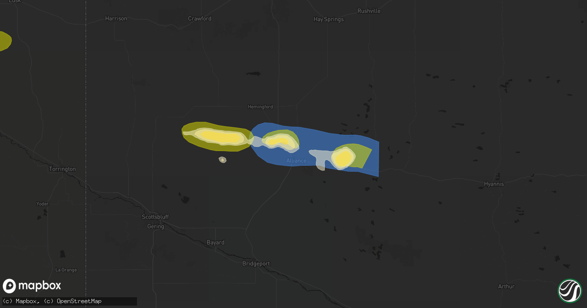 Hail map in Alliance, NE on August 15, 2026