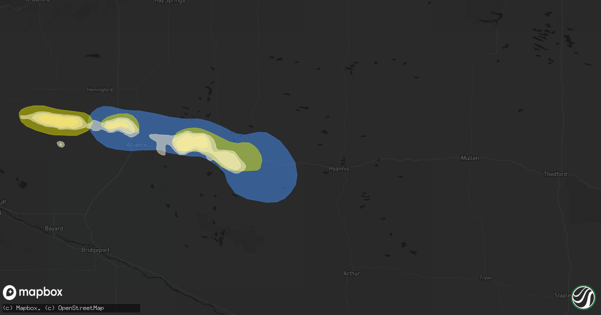 Hail map in Ashby, NE on August 15, 2026
