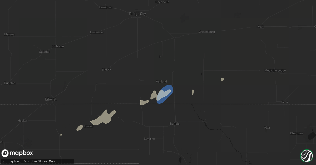 Hail map in Ashland, KS on August 15, 2026