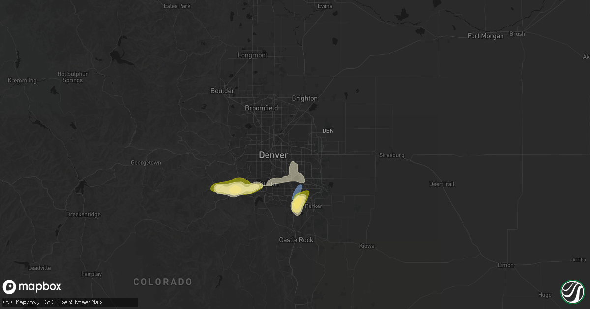 Hail map in Aurora, CO on August 15, 2026