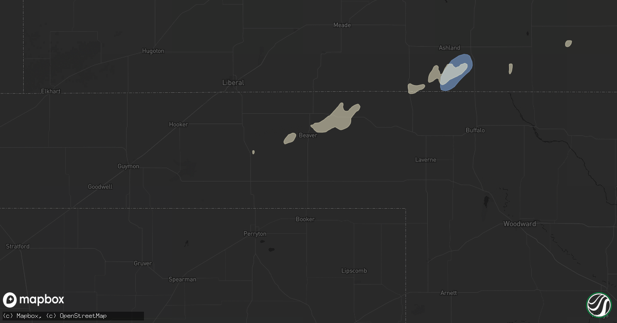 Hail map in Beaver, OK on August 15, 2026
