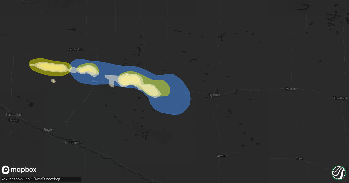 Hail map in Bingham, NE on August 15, 2026