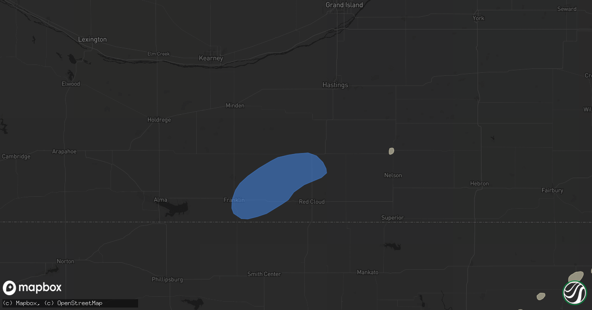 Hail map in Bladen, NE on August 15, 2026