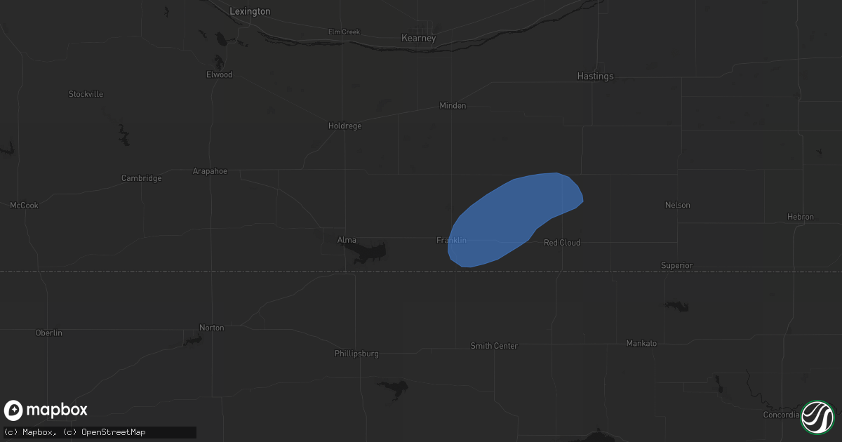 Hail map in Bloomington, NE on August 15, 2026