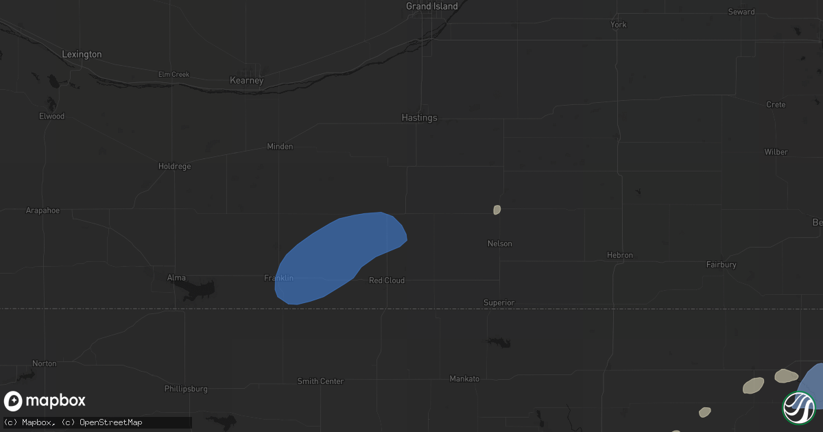 Hail map in Blue Hill, NE on August 15, 2026