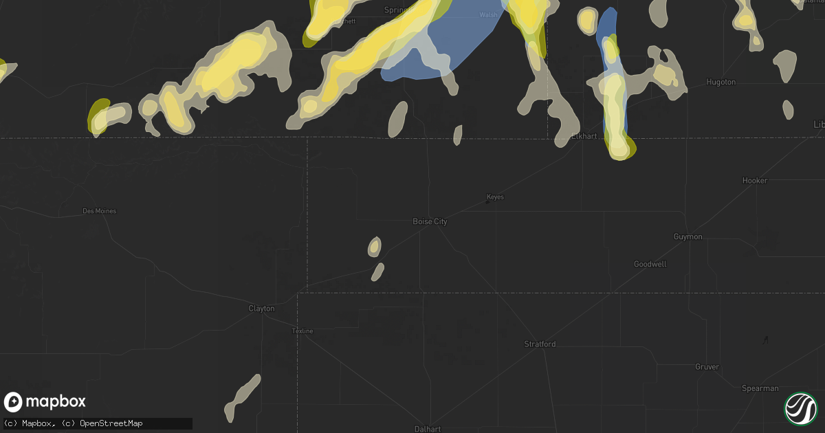 Hail map in Boise City, OK on August 15, 2026