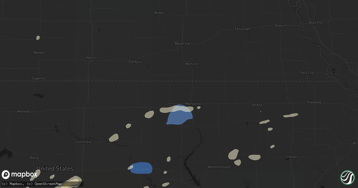 Hail map in Bremen, KS on August 15, 2026