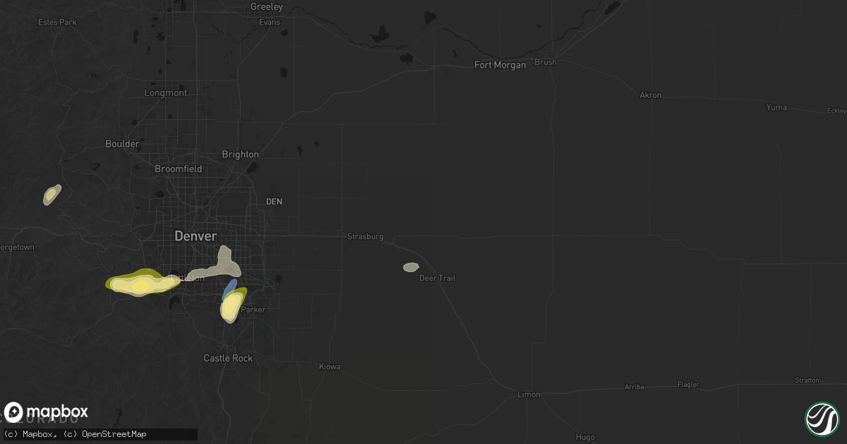 Hail map in Byers, CO on August 15, 2026