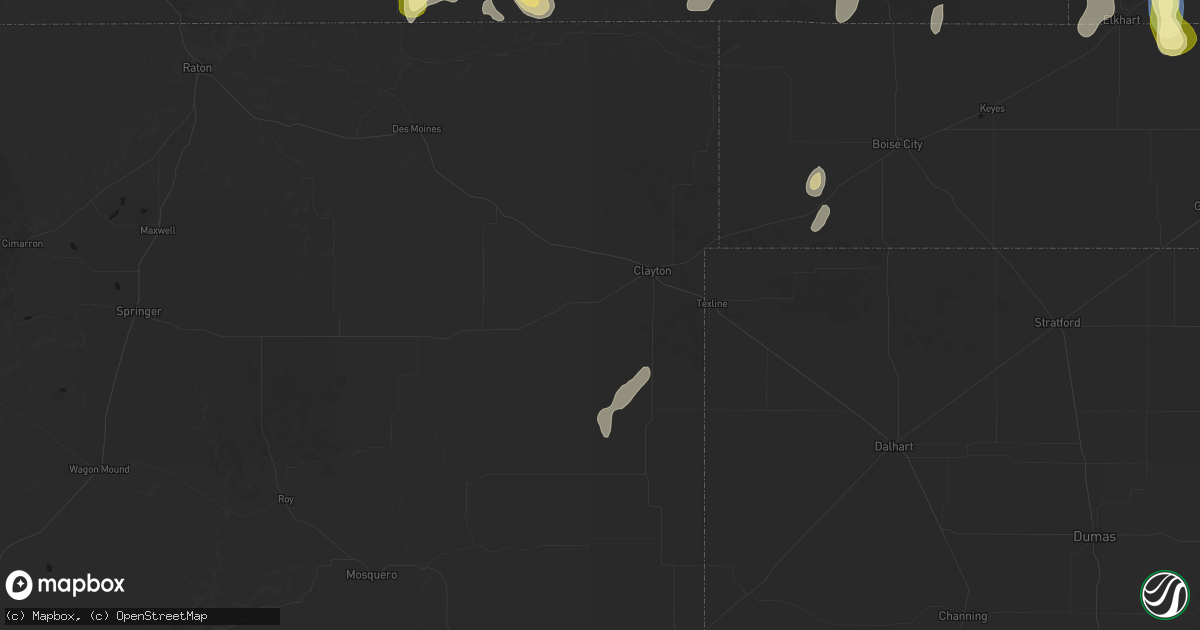 Hail map in Clayton, NM on August 15, 2026