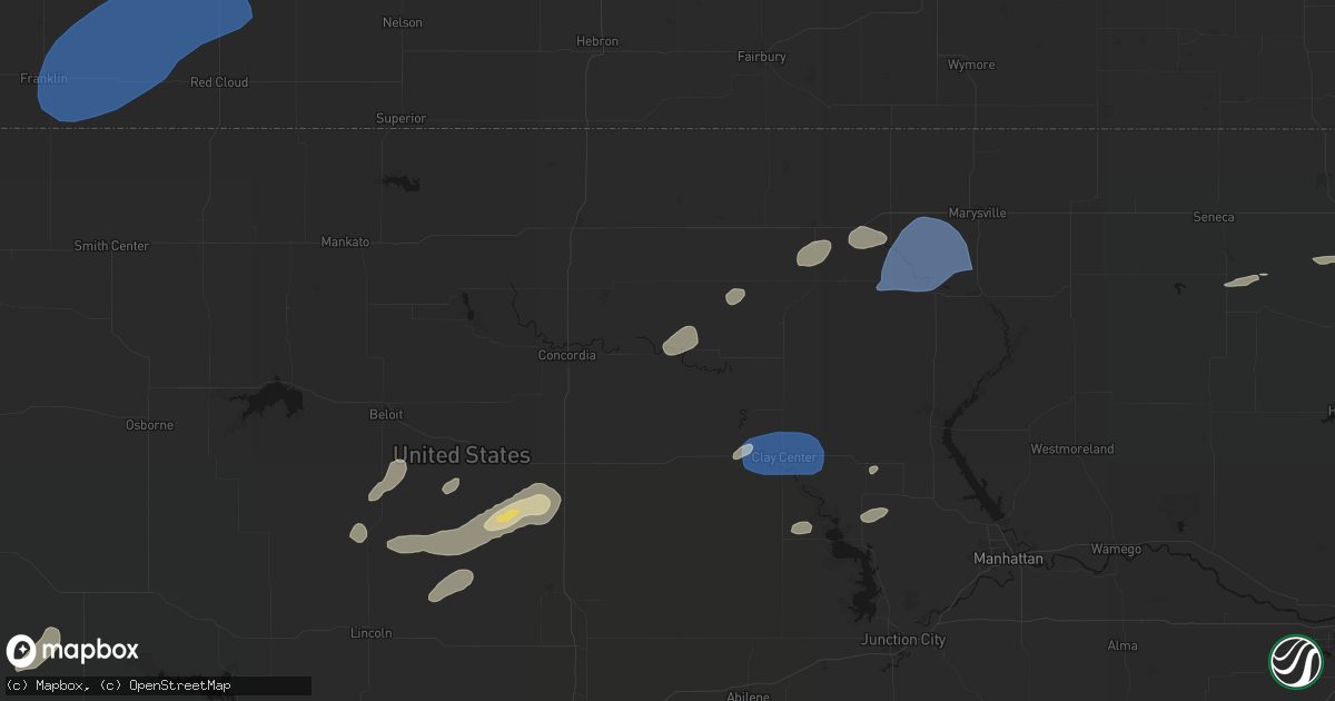 Hail map in Clyde, KS on August 15, 2026