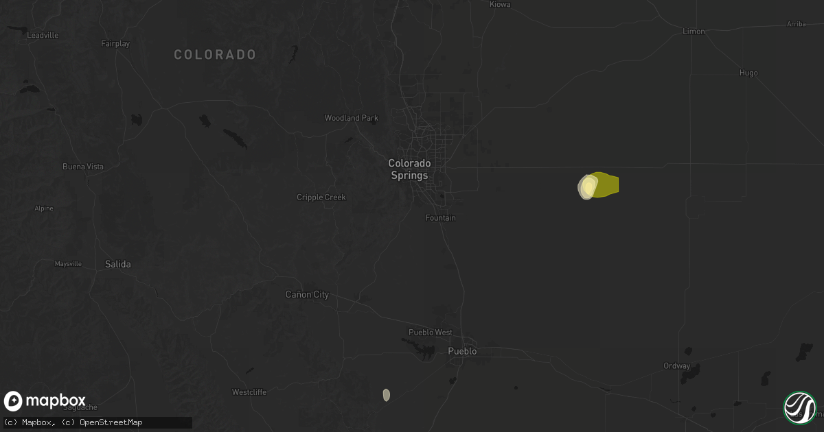 Hail map in Colorado Springs, CO on August 15, 2026