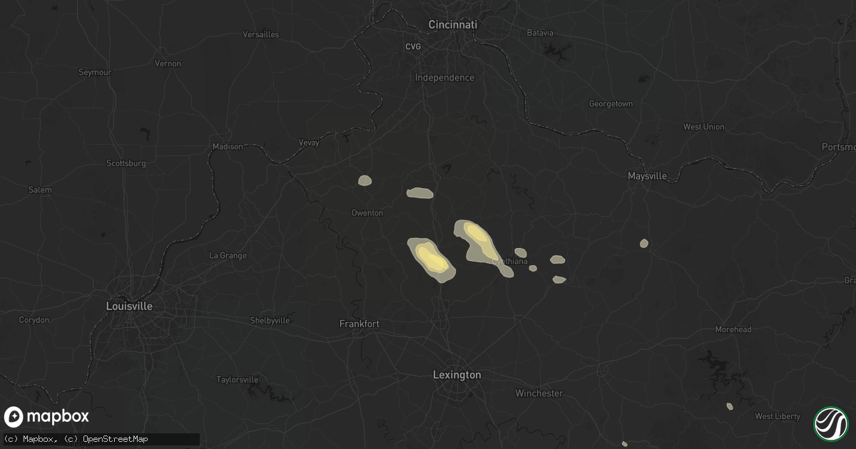 Hail map in Corinth, KY on August 15, 2026