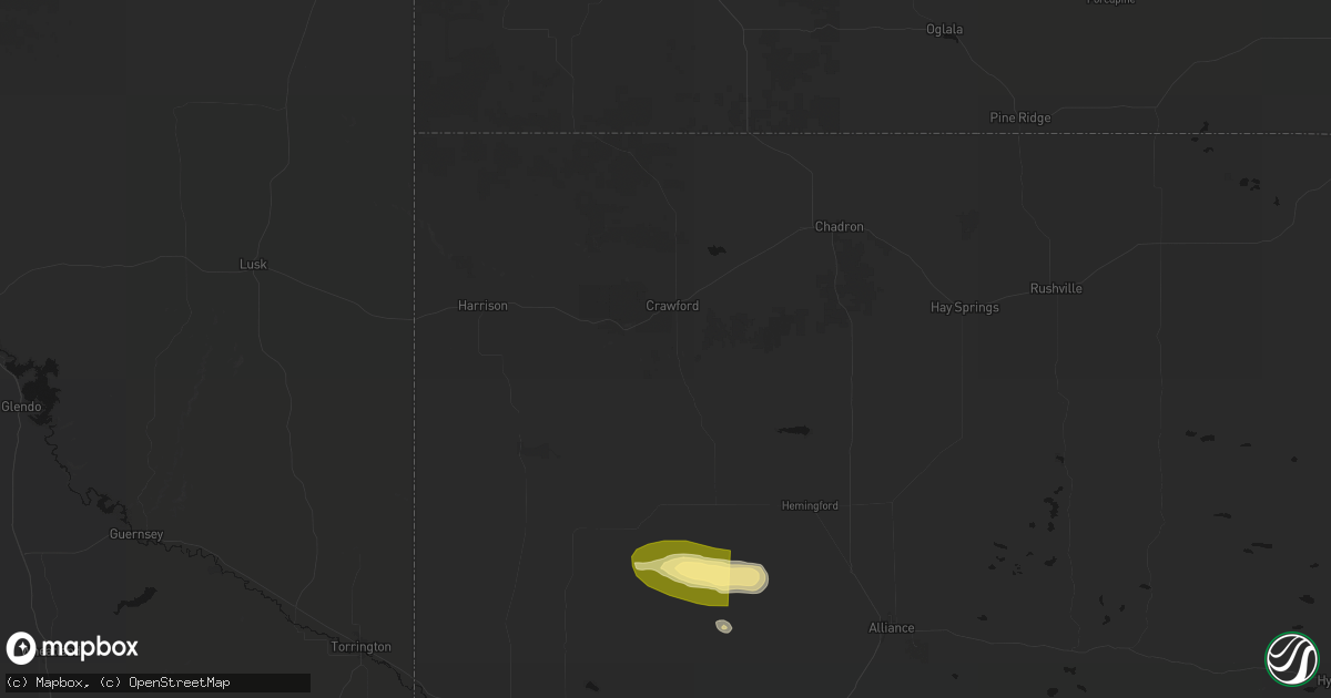 Hail map in Crawford, NE on August 15, 2026