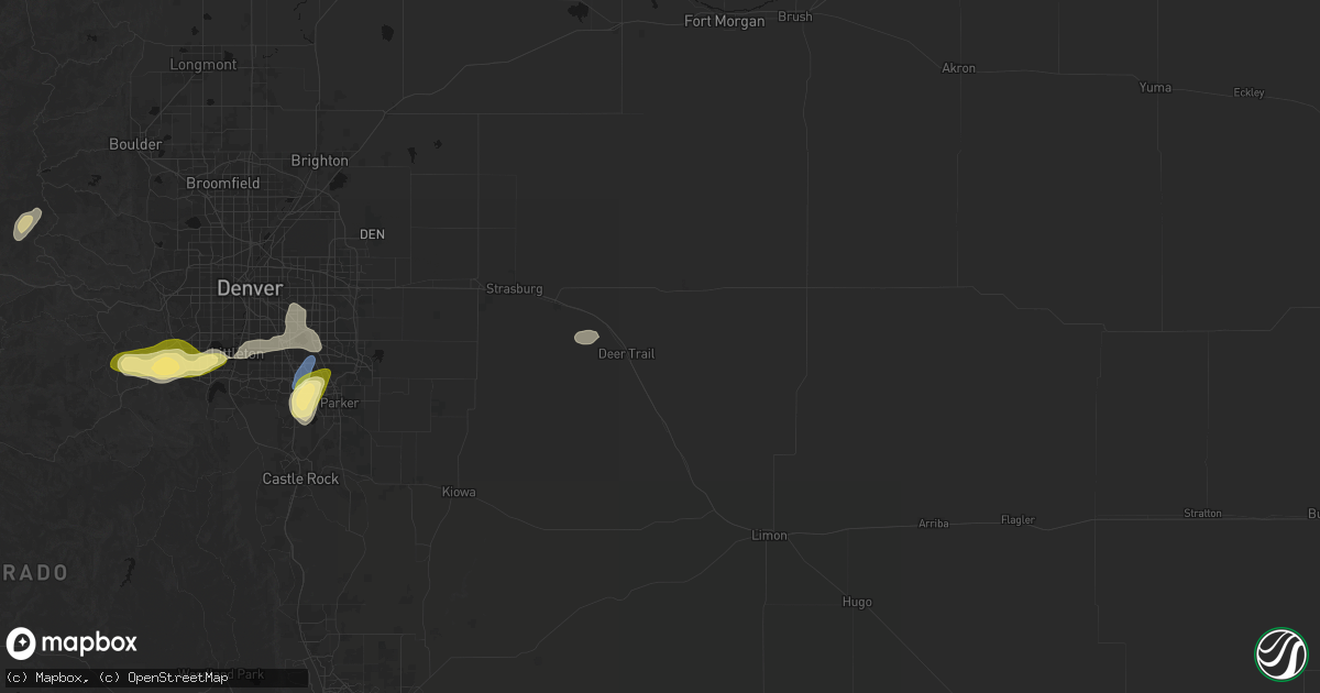 Hail map in Deer Trail, CO on August 15, 2026