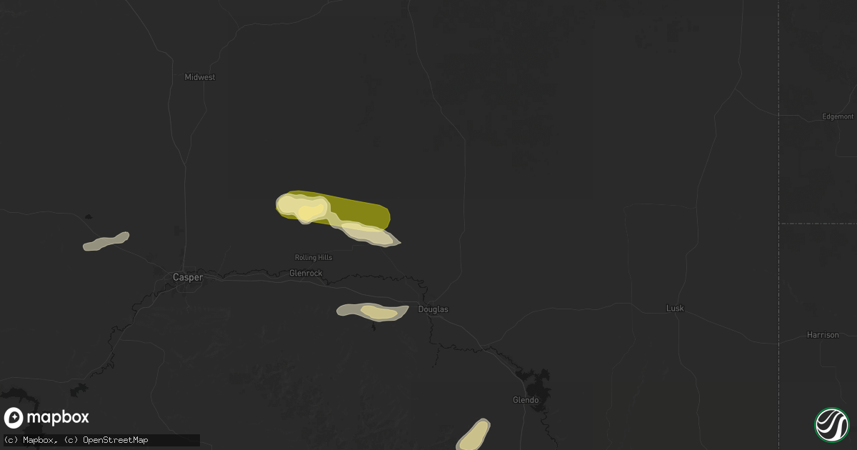 Hail map in Douglas, WY on August 15, 2026