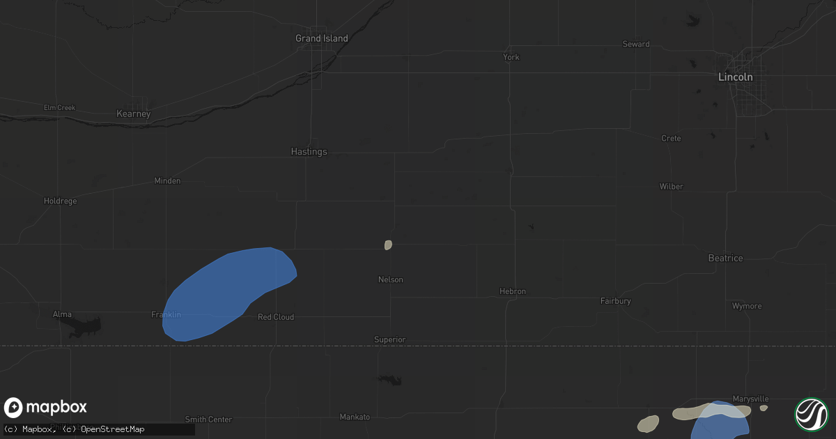 Hail map in Edgar, NE on August 15, 2026