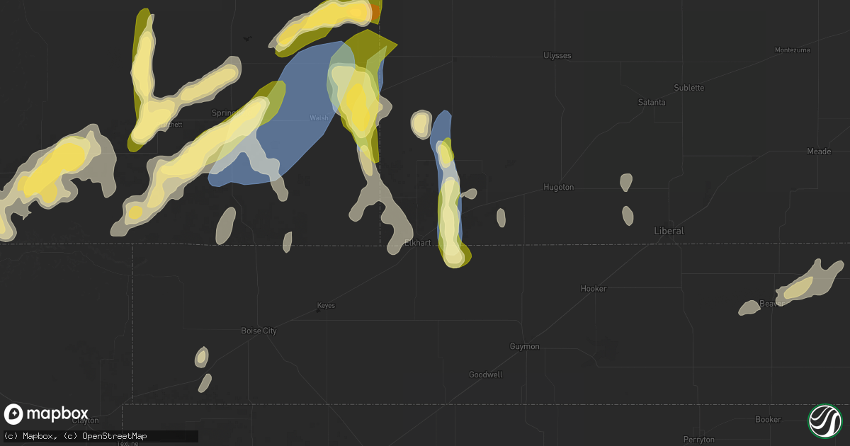 Hail map in Elkhart, KS on August 15, 2026