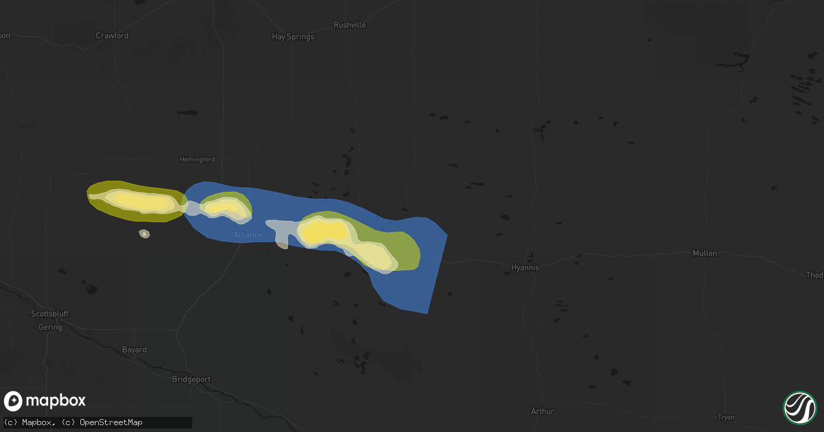 Hail map in Ellsworth, NE on August 15, 2026