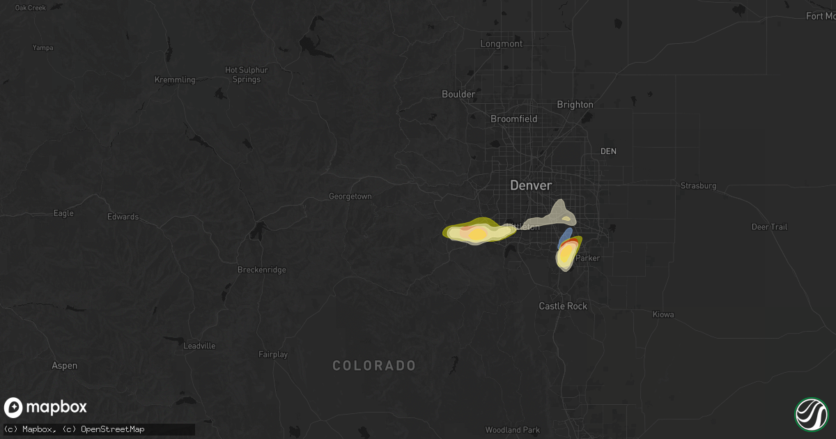 Hail map in Evergreen, CO on August 15, 2026