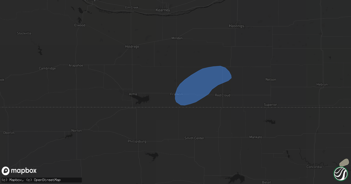 Hail map in Franklin, NE on August 15, 2026