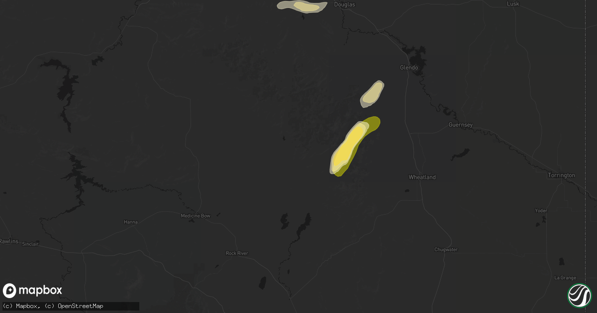 Hail map in Garrett, WY on August 15, 2026