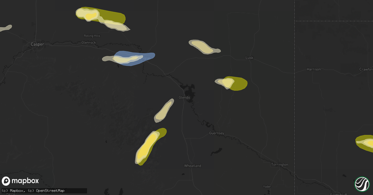 Hail map in Glendo, WY on August 15, 2026