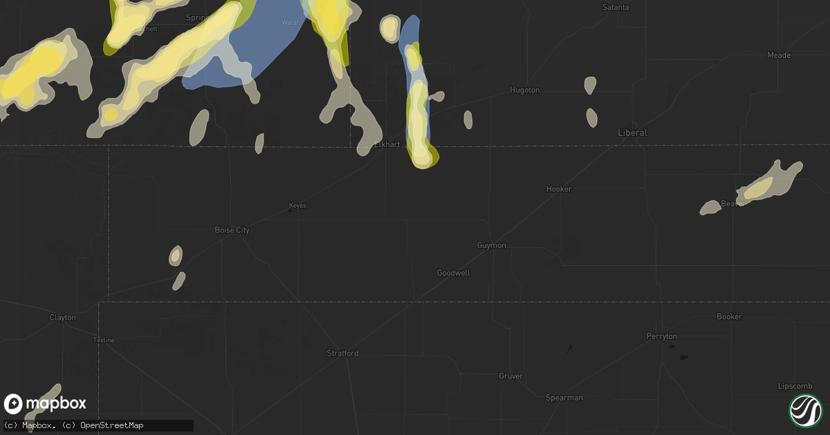 Hail map in Goodwell, OK on August 15, 2026