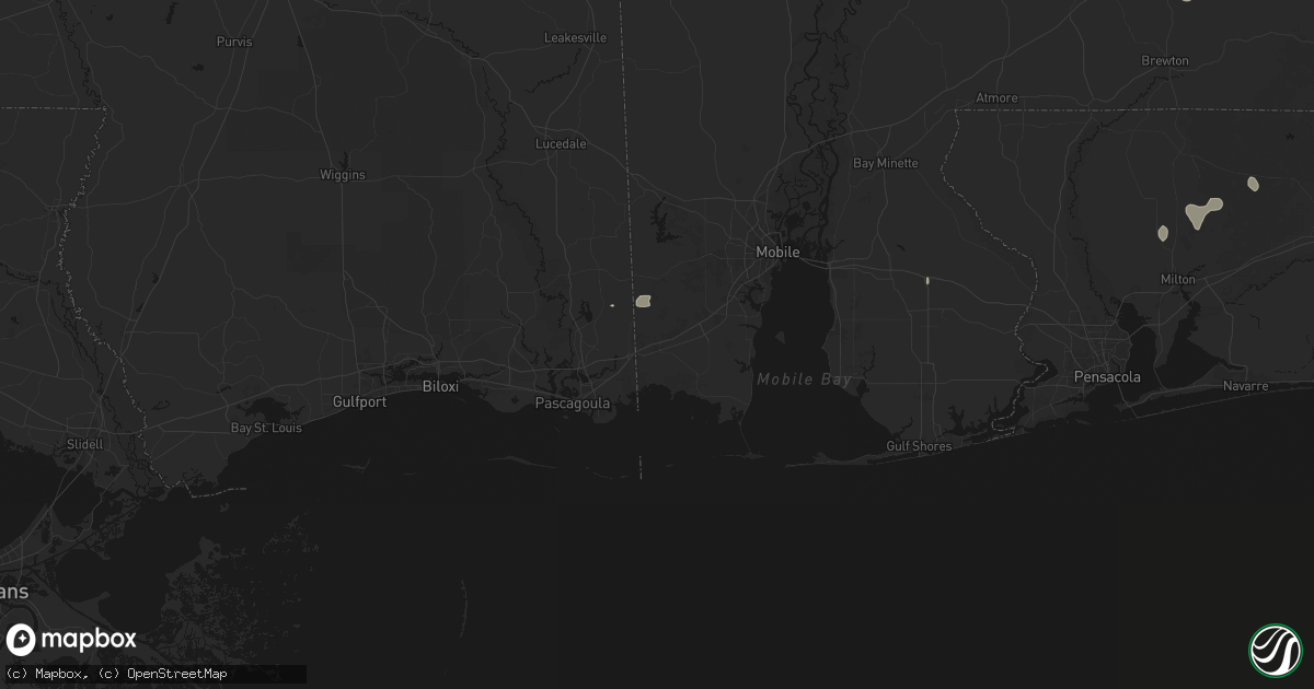 Hail map in Grand Bay, AL on August 15, 2026