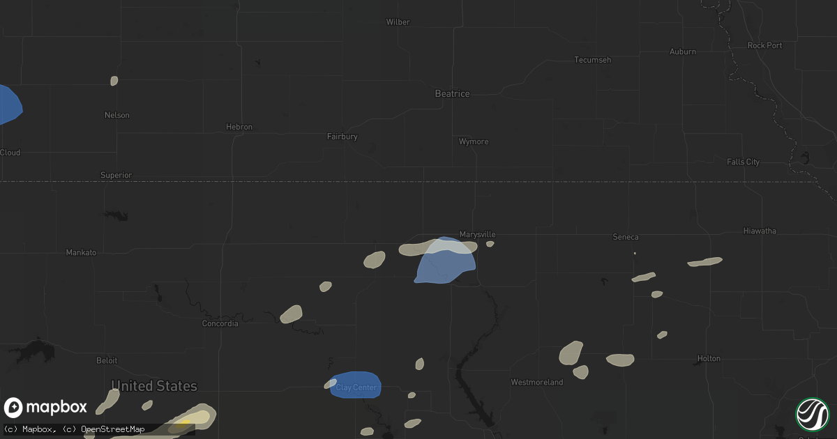 Hail map in Hanover, KS on August 15, 2026