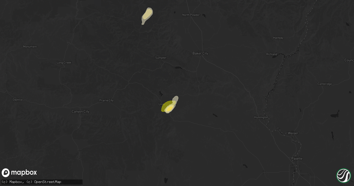 Hail map in Hereford, OR on August 15, 2026