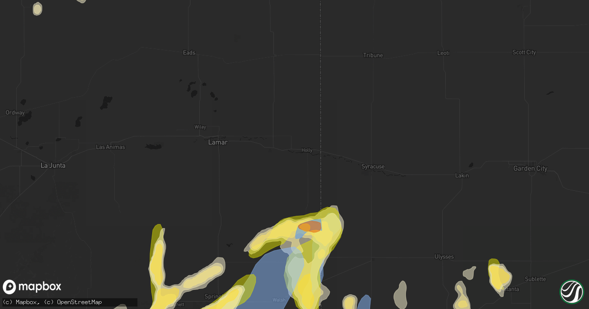 Hail map in Holly, CO on August 15, 2026