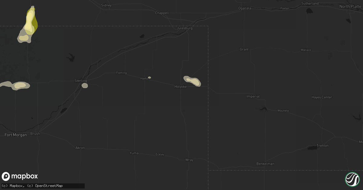 Hail map in Holyoke, CO on August 15, 2026