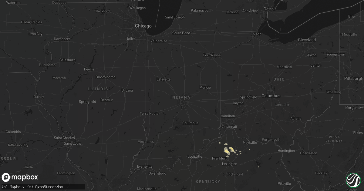 Hail map in Indiana on August 15, 2026