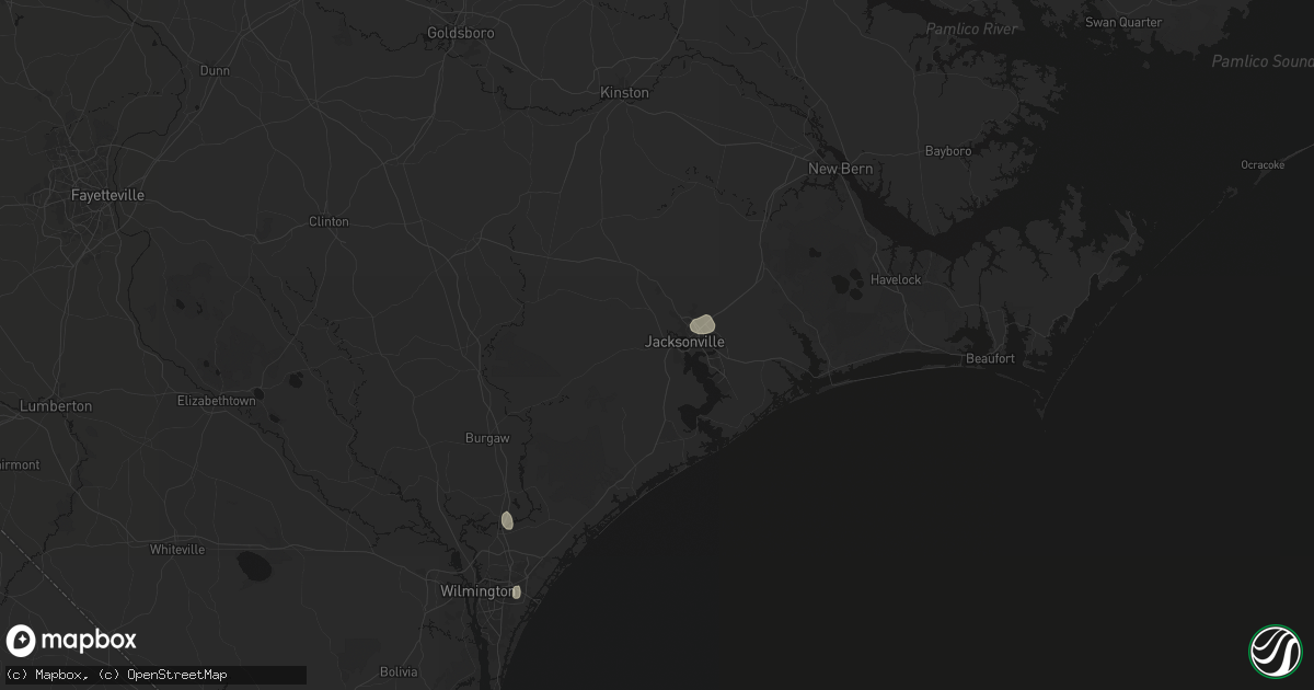 Hail map in Jacksonville, NC on August 15, 2026